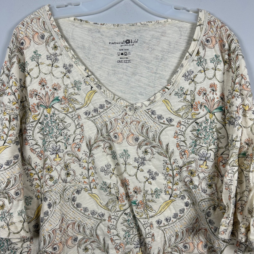 Natural Life Shirt Women's One Size Cream Floral Paisley Oversized Boho Top